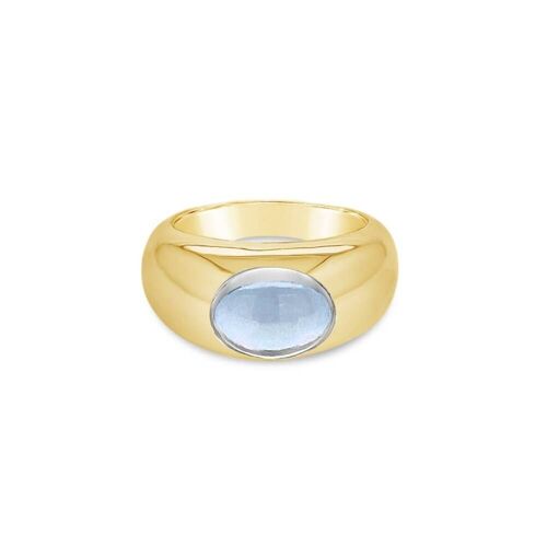 Gold and Sky Blue Topaz modern band ring__T