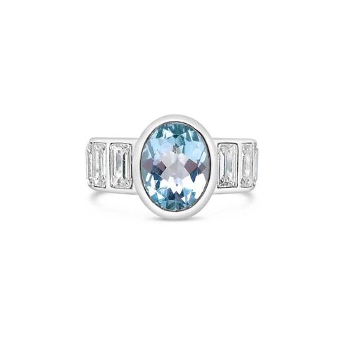 Blue and white topaz in classic silver ring__S1/2
