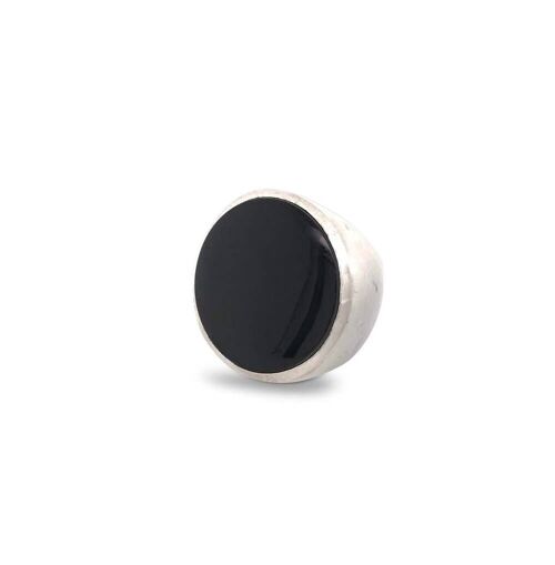 Large black onyx statement ring in brushed sterling silver__S
