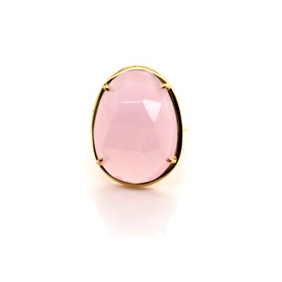 Pink Chalcedony and gold statement ring__Q