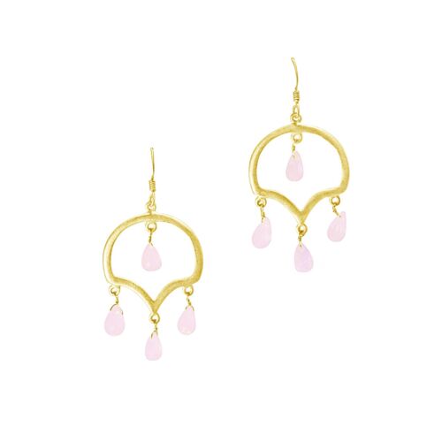 Rose quartz and gold drop earrings