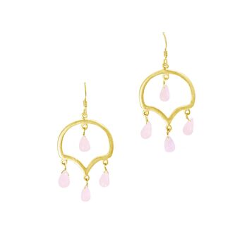Boucles d'oreilles pendantes en quartz rose et or 1