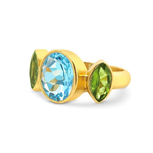 Blue topaz and peridot ring__S