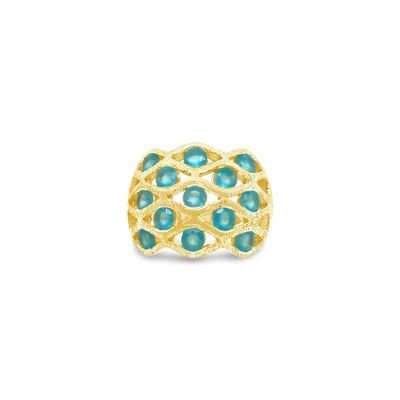 Aqua chalcedony and brushed gold satement ring__T, 9.75