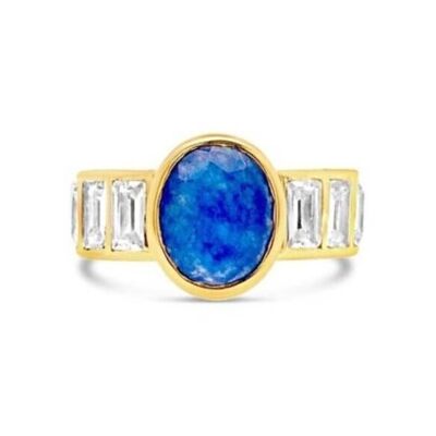 Blue quartz and white topaz classic ring__T
