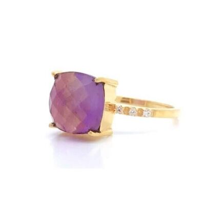 Square amethyst solitaire ring__Amethyst / Q1/2, 8.5