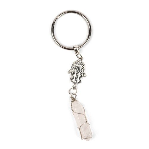 Keychain Hamsa & Clear Quartz