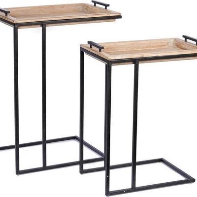 Metal bench side tables with wooden removable top | Set of 2