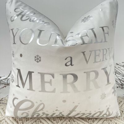 The White Have Yourself A Very Merry Christmas Soft Velvet Cushion