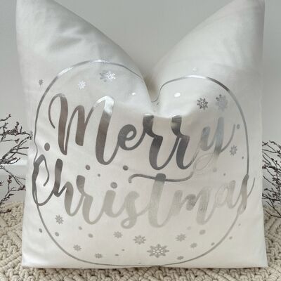 The White Merry Christmas Soft Velvet Cushion