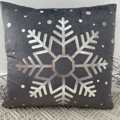 The Grey Snowflake Christmas Soft Velvet Cushion