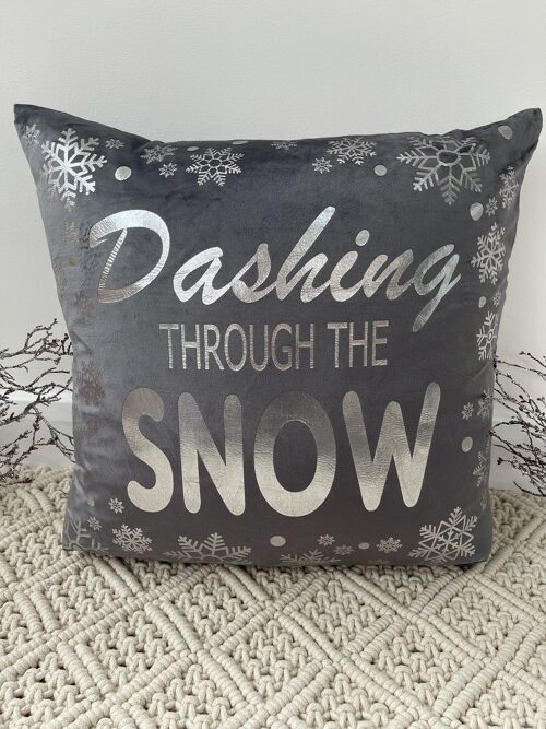 The Grey Dashing Through The Snow Christmas Soft Velvet Cushion