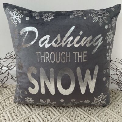 The Grey Dashing Through The Snow Christmas Soft Velvet Cushion