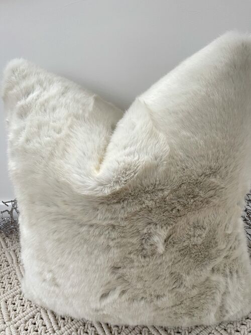 The Luxury Creamy Light Grey Faux Fur Cushion - 16'' - Yes