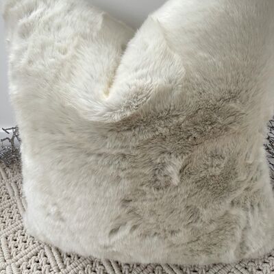 The Luxury Creamy Light Grey Faux Fur Cushion - 16'' - Yes