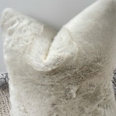 The Luxury Creamy Light Grey Faux Fur Cushion - 18'' - Yes