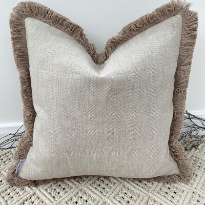 The Beige Linen Salton with brown fringing - 22" - Yes - No