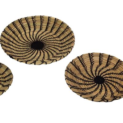 Set of 3 - Wicker and wool wall decoration