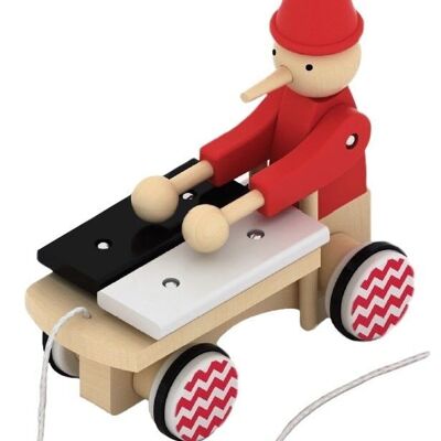Pinnochio Pull Toy con Xilófono - Juguete de ayer - Juguete de madera 18M+ - Primavera