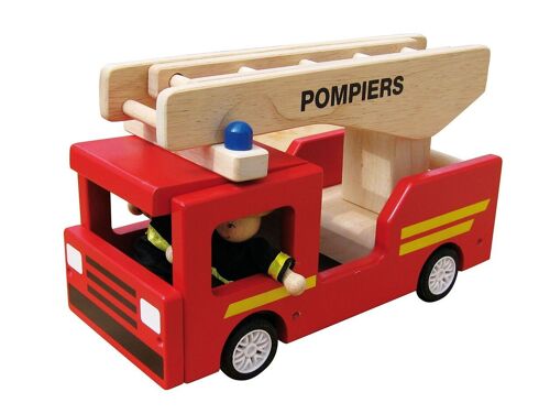 Camion de Pompier avec 2 personnages - Jeu d'Imitation - 3+ Jouet en bois
