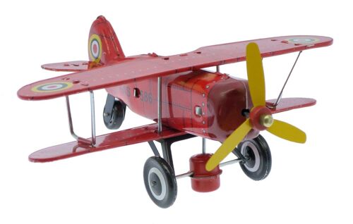 Aéroplane Rouge 20 Cm à Clés - Article Mécanique en Métal - Jouet d'Hier - Objet de Collection