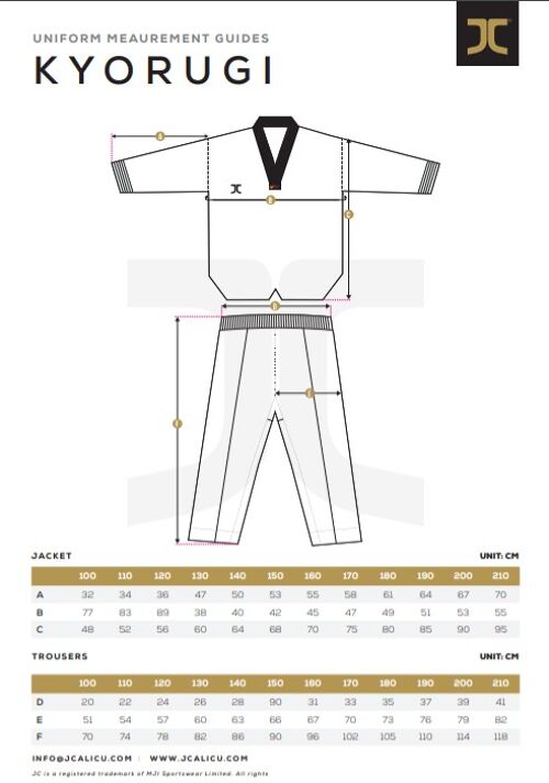 Taekwondo-pak dan (dobok) JC-Club | WT | wit-zwart - Product Maat: 200
