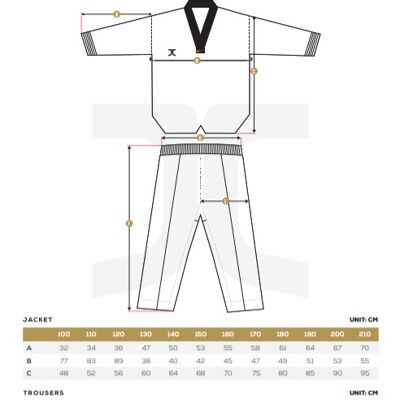 Taekwondo-pak dan (dobok) JC-Club | WT | wit-zwart - Product Maat: 130