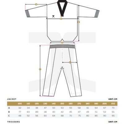 Taekwondo-pak dan (dobok) JC-Club | WT | wit-zwart - Product Maat: 160