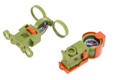 Optic Wonder avec Clip Ceinture - Outil Multi Usage : Boussole, Loupe, Jumelles & Miroir pour lancer des signaux - Fabriqué en Italie - Découverte du Monde - Gamme EXPLORA - ECO ABS- Printemps