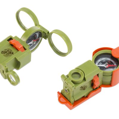 Optic Wonder with Belt Clip - Multi-Purpose Tool: Compass, Magnifying Glass, Binoculars & Mirror to launch signals - Made in Italy - Discovery of the World - EXPLORA Range - ECO ABS - Spring