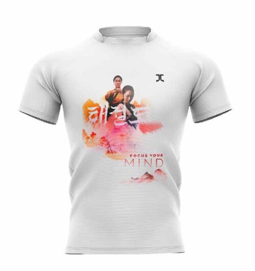Trainingshirt JCalicu Taekwondo Focus your Mind | wit-oranje - Product Kleur: Wit / Oranje / Product Maat: XL