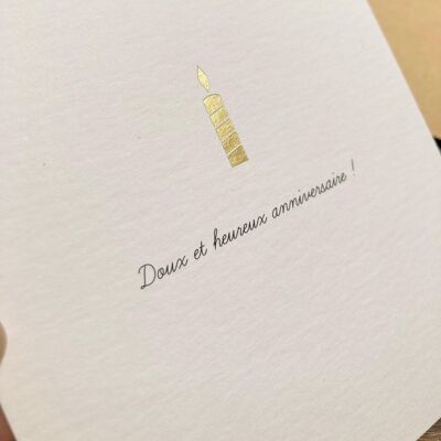 DECORATIVE BIRTHDAY CARD WITH BIRTHDAY CANDLE SOFT ENVELOPE - TOURS - FRANCE - HOT GOLD