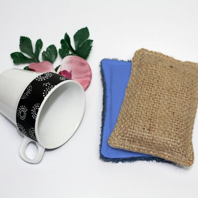 Spülschwamm Schrubbi * blau *- 2er Set, mit Jute / Microfaser für Küche und Bad