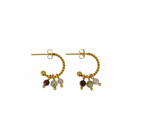 Earrings Granate, Prehnite & Kunzite - Gold