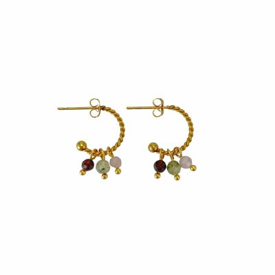 Earrings Granate, Prehnite & Kunzite - Gold