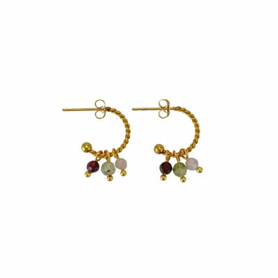 Earrings Granate, Prehnite & Kunzite - Gold