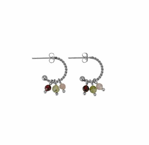 Earrings Granate, Prehnite & Kunzite - Silver