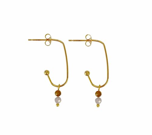 Earrings Long Tigereye & Kunzite - Gold
