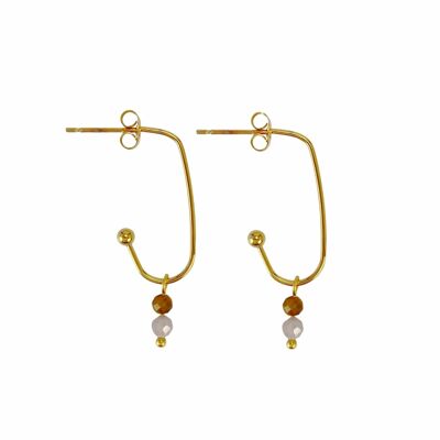 Earrings Long Tigereye & Kunzite - Gold