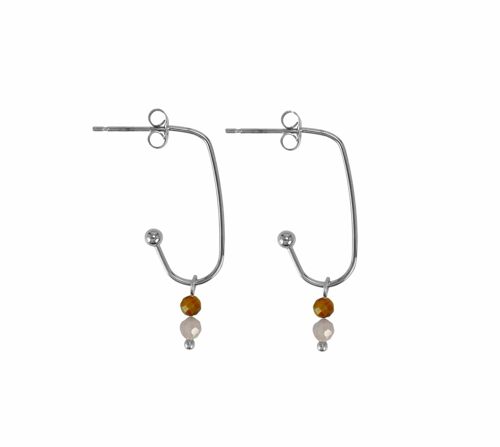 Earrings Long Tigereye & Kunzite - Silver