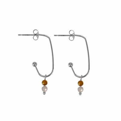 Earrings Long Tigereye & Kunzite - Silver