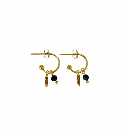Earrings Gold Obsidian & Hematite - Gold
