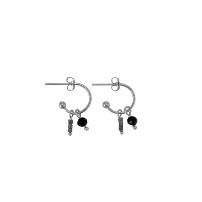 Pendientes Oro Obsidiana y Hematita - Plata