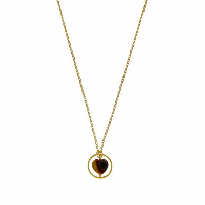 Necklace Tigereye Heart Ring - Gold