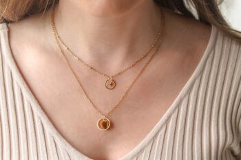 Collier Bague Coeur Oeil De Tigre - Or 2