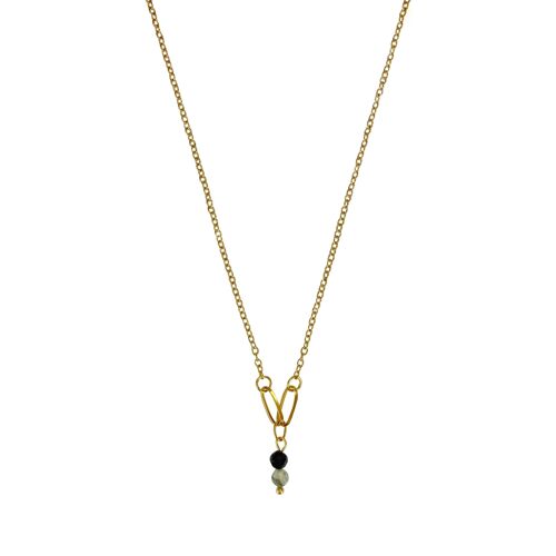 Necklace Prehnite & Obsidian - Gold