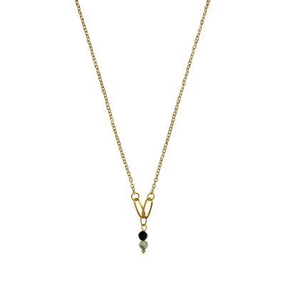 Halskette Prehnit & Obsidian - Gold