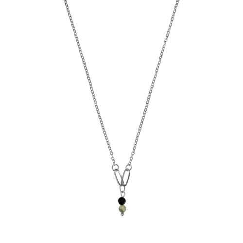 Necklace Prehnite & Obsidian - Silver