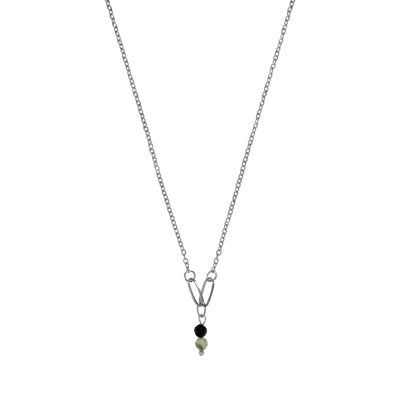 Halskette Prehnit & Obsidian - Silber