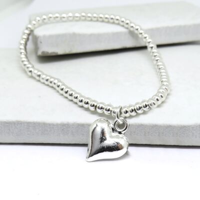 Puff Heart Silbernes Stretch-Armband mit Perlen